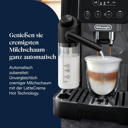 De’Longhi Magnifica Start ECAM222.60.BG*- Perfetto Kaffeevollautomat mit LatteCrema-Milchaufschäumer, 4 One-Touch-Getränke, Cappuccino Kaffeemaschine, Soft-Touch-Bedienfeld, Schwarz-Grau