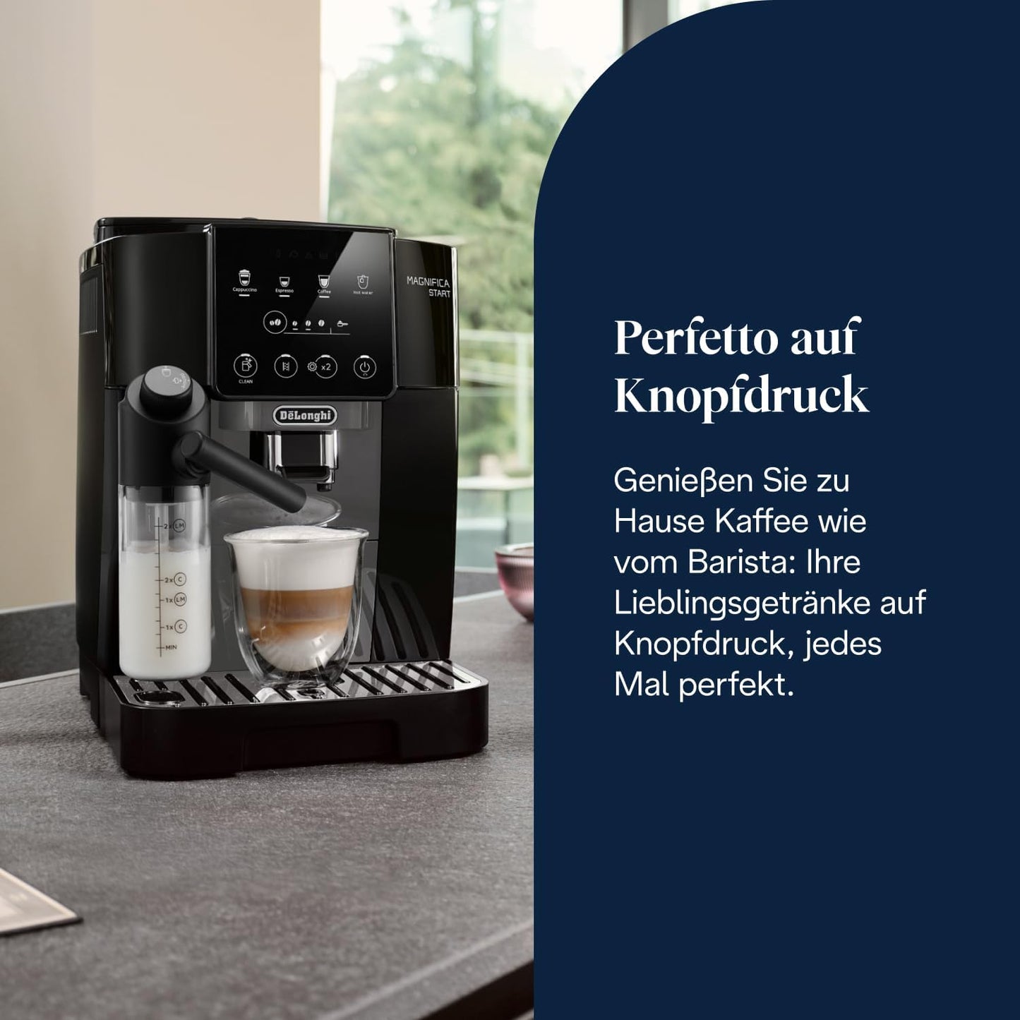 De’Longhi Magnifica Start ECAM222.60.BG*- Perfetto Kaffeevollautomat mit LatteCrema-Milchaufschäumer, 4 One-Touch-Getränke, Cappuccino Kaffeemaschine, Soft-Touch-Bedienfeld, Schwarz-Grau